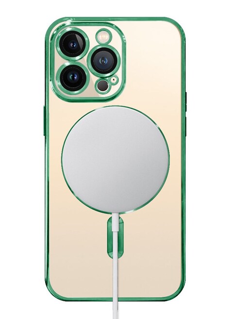 MagSafe Case Magnetic Clear Soft TPU Plating Case Wireless Charging Compatible Shockproof Camera Lens Protection For Apple iPhone 14 Pro Green