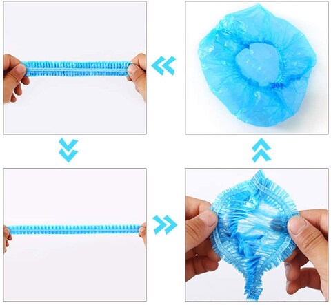 Na Disposable Shower Cap, 100 Pcs Shower Caps, Waterproof Blue Plastic Elastic Hair Bath Caps, For Women Kids Girls, Hotel And Hair Solon, Travel Spa, Home Use (Blue)