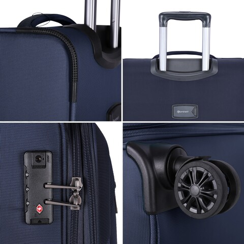 Eminent Expandable Luggage Trolley Bag Soft Suitcase for Unisex Travel Polyester Shell Lightweight with TSA lock Double Spinner Wheels E751SZ Carry On 20 Inch Navy Blue