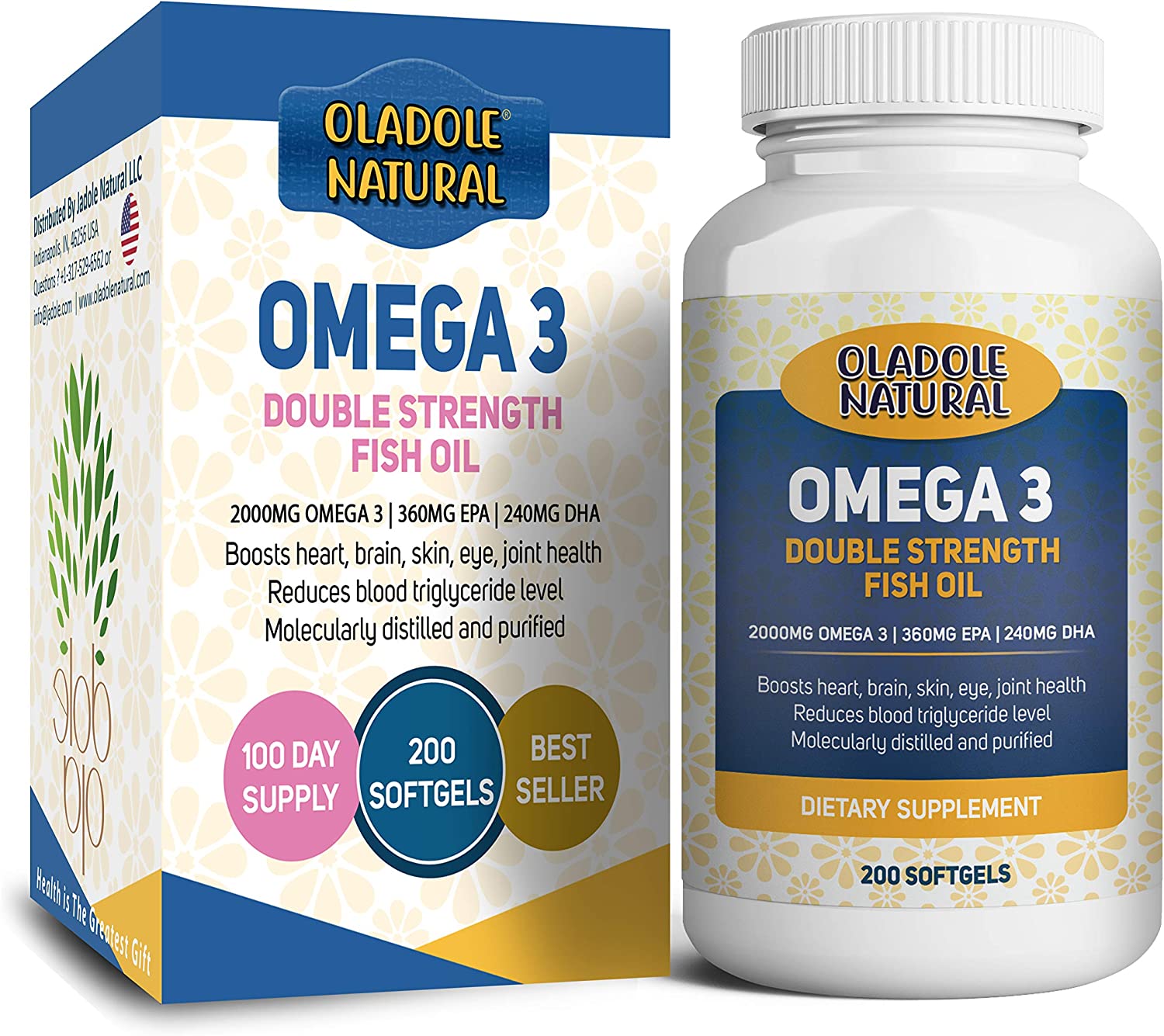 Buy Oladole Natural Omega 3 Fish Oil 2000 mg 360 Epa 240 Dha Double ...