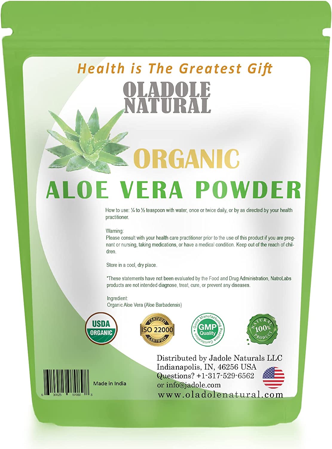 Oladole Natural Organic 100%Halal Certified Natural Aloe Vera Leaf Powder For Hair Care Skin Care