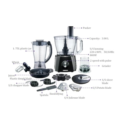 Daewoo DFP 3170, Food Processor With 28 Functions 800W, Black, 2 Year Warranty