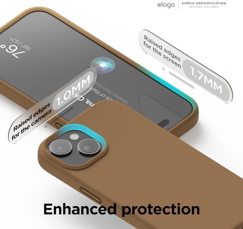 elago Liquid Silicone for iPhone 15 Plus case cover Full Body Protection, Shockproof, Slim, Anti-Scratch Soft Microfiber Lining - Brown