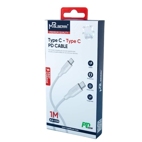 mpBLBERRI BLB-U320 Type C - Type C PD Cable 1 Meter, White
