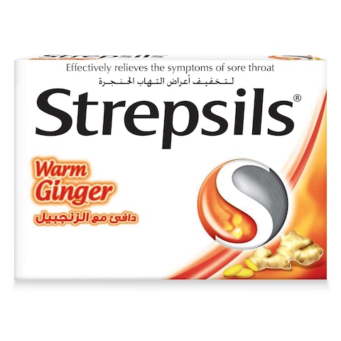 Strepsils Warm Ginger Fast Effective Relief from the Symptoms of Sore Throats 16 Lozenges