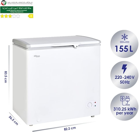 Super General 155L Net Capacity Single Door Chest Freezer, White, SGF222