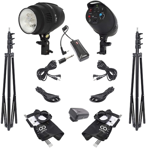 DMK Power Coopic M-300 Photo Studio Strobe Flash Light Full Kit: (2) 300W Monolight Flash (2) Light Stands (2) Softbox (1) Dc-16 Wireless Trigger For Video Shooting Location And Portrait Photography.
