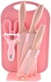 Generic 7-Piece Wheat Straw Kitchen Knife With Cutting Board Set Pink