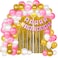 Party Time 64-Pieces 12inch Metallic Pink, Gold &amp; White Latex Balloons, Gold Foil Curtain, Pink Happy Birthday Banner For Birthday Party Decoration - Birthday balloons Party Supplies