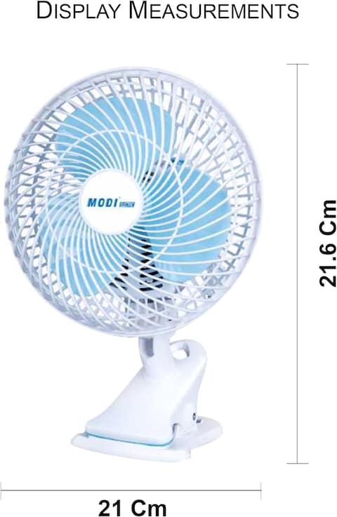MODI 180&deg; Mini Clip Fan - 6 Inch   Desktop Portable Small Electric Fan White   Two Pin Plug Wire Small Fan for Home, Office