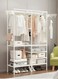 2-Tier Garment Rack Shelf Organizer with 2-Floor Hanger &amp; Hooks Multifunctional Clothing Wardrobe and Shoe Storage Organizer Freestanding Coat Iron stand (White)