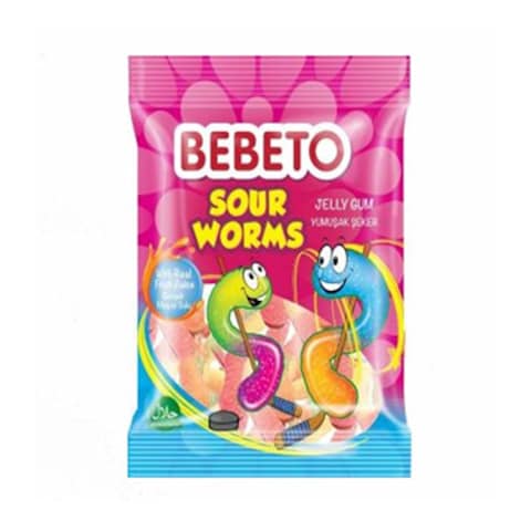 Bebeto Jelly Gum Sour Worms Fruit 80GR