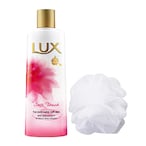 Buy Lux soft touch body wash with silk essence and french roses + loofah 250 ml in Saudi Arabia