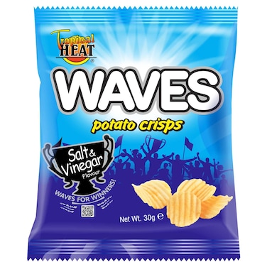 Tropical Heat Snacks Waves Salt &amp; Vinegar Potato Crisps 30G