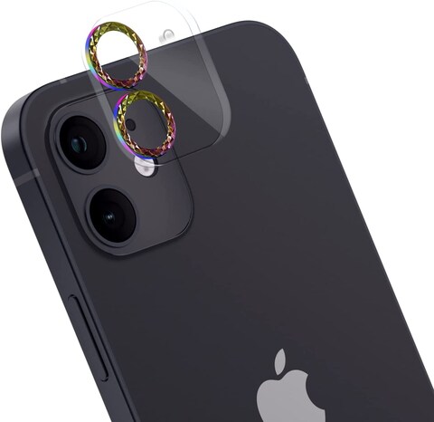 Moxedo Camera Lens Protector, 9H Tempered Glass, Scratch Resistant Aluminum Alloy Frame Camera Cover Screen Protector Compatible for iPhone 11/12 Mini 5.4 inch (MODERN COLORFUL)