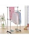 Double Pole Clothes Portable Rack Silver/Black 84.5x43centimeter