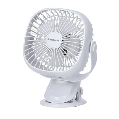 Olsenmark Rechargeable Multifunction Mini Fan- 1W, OMF1835 - Adjustable Angle, Use Clip &amp; Table, Rechargeable Lithium Battery, LED Night Light, Brush Less Motor