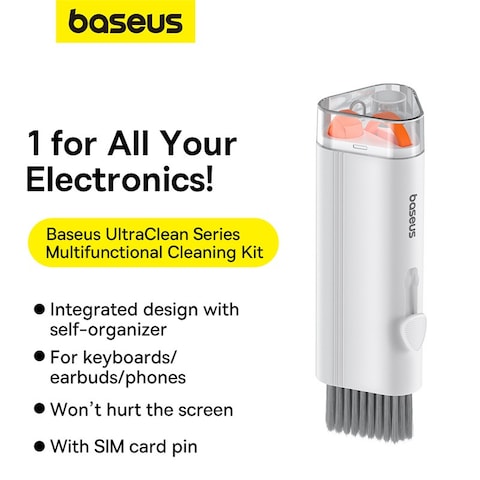 Baseus 8 In 1 Laptop Screen Keyboard Cleaner Kit Electronic Cleaning Brush Kit With Sim Card Pin Cleaning Tool For Computer Earbuds iPhone iPad MacBook Earphone PC With 2ml Mist Spray White