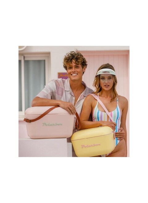 Polarbox Classic Cooler Box with Leather Strap, Blue - Marine Green Rigid Thermal Insulated Ice for Beach, Picnic Party Convertible Lid Polypropylene Insulation 12L PB-9311