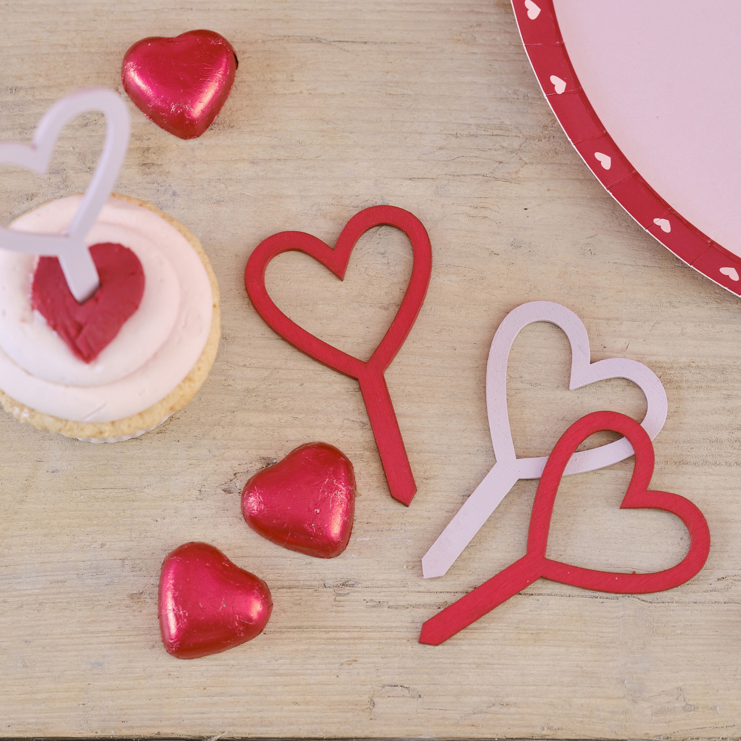 Ginger Ray Wooden Red And Pink Heart Cupcake Toppers