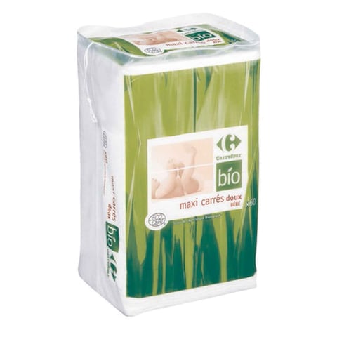 Buy Carrefour Bio Baby Maxi Soft Square Cotton 60 PCS in UAE