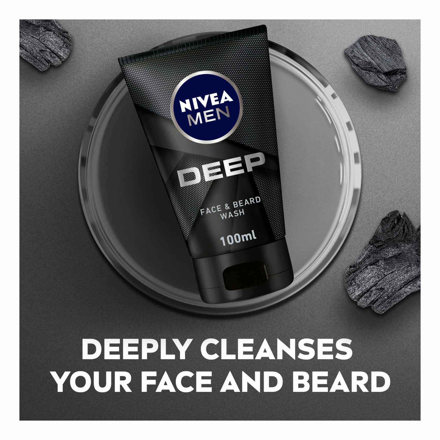 NIVEA MEN Deep Cleansing Face And Beard Wash With Active Charcoal 100ml