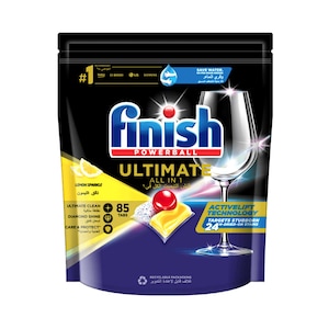 Finish Ultimate Dishwasher Tablets Lemon Sparkle Scent 2x More Cleaning Power 85 Tabs