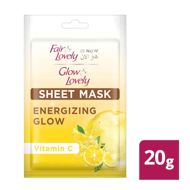 Glow &amp; Lovely Vitamin Boost Sheet Mask For Rejuvinated Radiant Skin Energizing Glow 20g