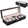 6 Slot Pu Watch Box Black Home Watch Organizer Gift Case Bracelet Holder Wrist Watch Display Stand With Clear Cover
