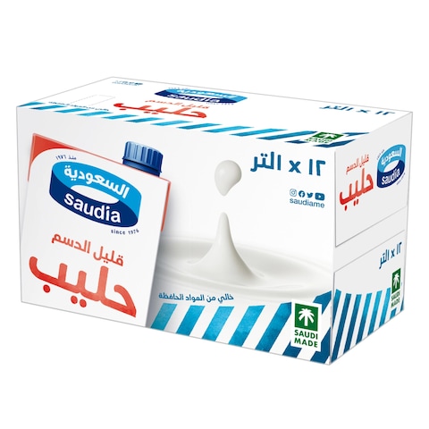 Saudia Long Life Low Fat Milk 1L &times; 12 Pieces