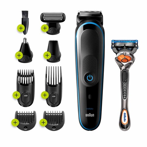 Braun All In One Hair Trimmer With Gillette Fusion5 ProGlide Razor- Black/Blue - MGK5280