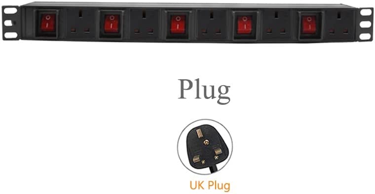 Dkurve PDU 5 Way 13A, 250V, 19 Inches PDU Cabinet Aluminium Alloy Power Strip UK plug UK Socket 5 AC Outlet Independent Switch