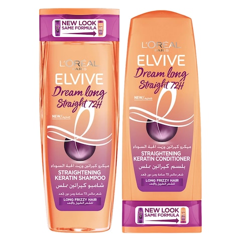 L&#39;Oreal Paris Elvive Dream Long Straight 72H Straightening Keratin Shampoo 400ml And Conditioner 360ml