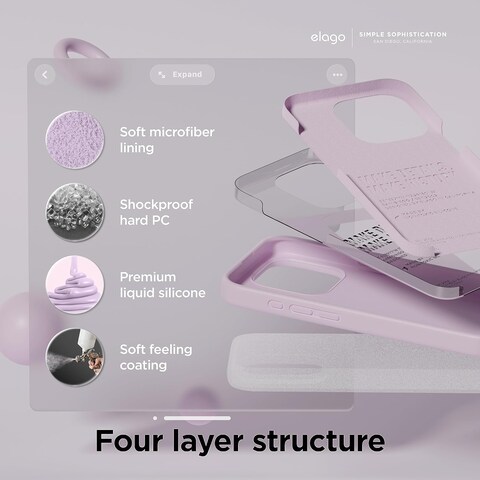 elago Liquid Silicone for iPhone 15 Pro MAX case cover Full Body Protection, Shockproof, Slim, Anti-Scratch Soft Microfiber Lining - Light Lilac