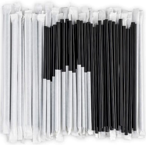 Buy Markq Disposable Plastic Drinking Straws, 24 cm long Individually Wrapped (Black, 250 Pieces) in UAE