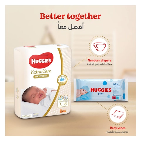 Huggies Extra Care Newborn, Size 2, 4 - 6 kg, Jumbo Pack, 64 Diapers