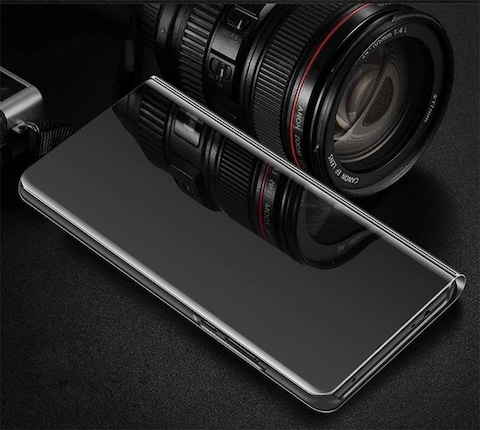 Generic Samsung Galaxy S10 Plus Clear View Window Stand Mirror Case Shockproof Full 360 Body Protective Flip Phone Cover - Black