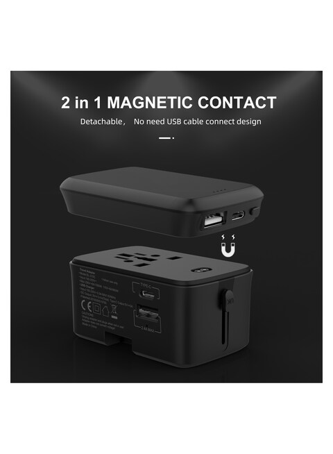 CAROSKI Universal Travel Adapter 3.4A - 5000mah Power Bank with Type-C Fast Charging Adaptor for iPhone - Samsung - Tablet