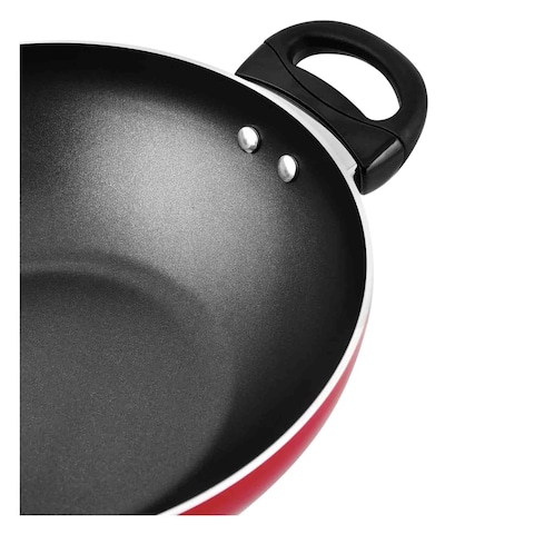 Prestige Classique Flat Bottom Kadai 30cm Red/Silver