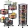 Jjone Liying Multi-Layer Kitchen Storage Shelf, Round Steel Rotating With 4 Movable Wheels, Kitchen Storage For Fruit And Vegetable Floor-Standing(5F Black)
