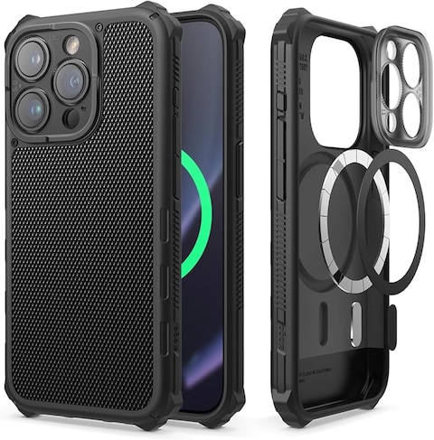 elago Magnetic Armor for iPhone 15 Pro Max Military Grade compatible with MagSafe case cover with Rigid Pattern - Black