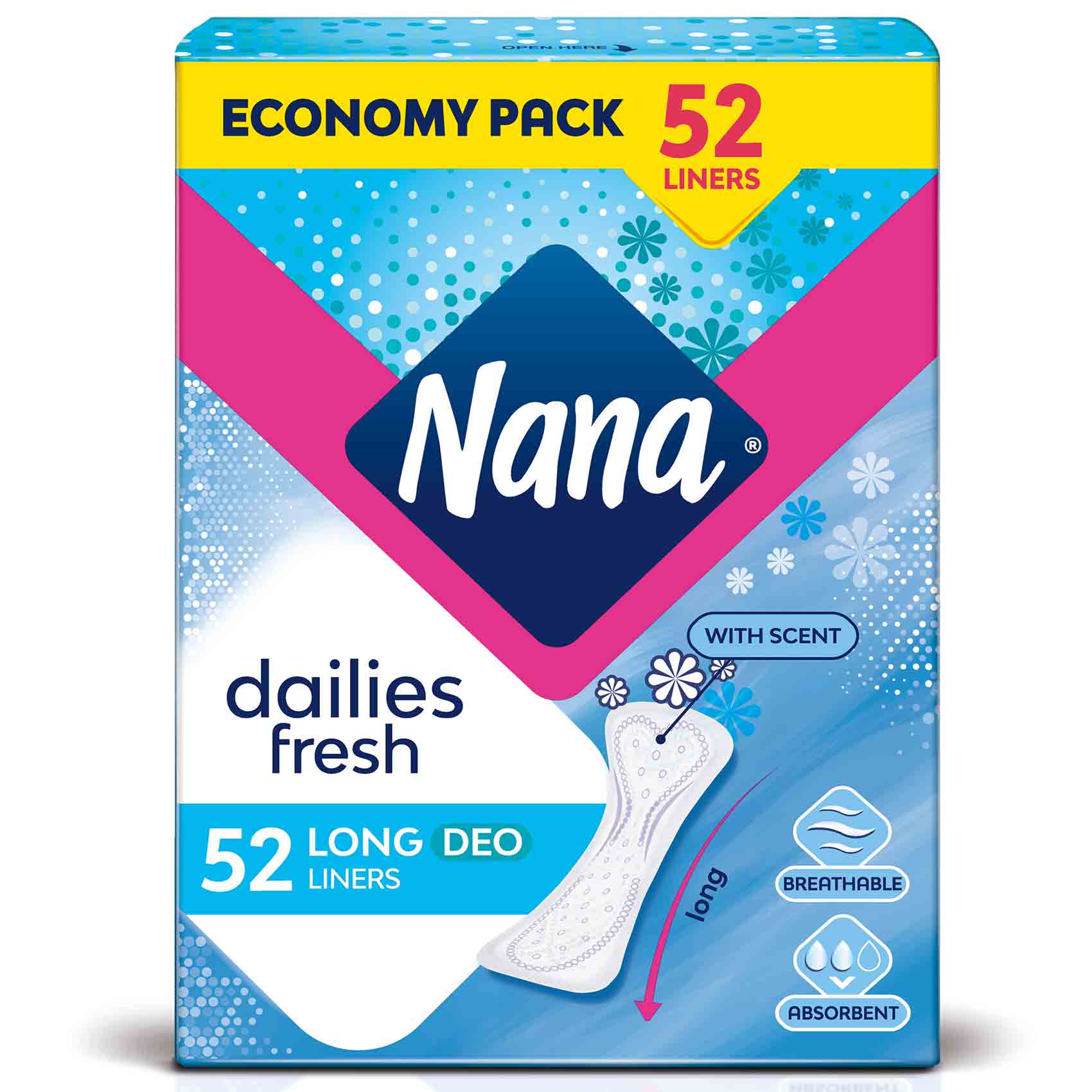 Nana Pantyliners Economy Pack Long With Scent 52 Pads product thumbnail 2