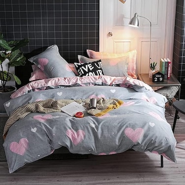 GOLDEN HOME  6-Piece Single Size Duvet Cover Set, 1 Duvet Cover + 1 Fitted Sheet + 4 Pillow Cases, Microfibre, Muesli