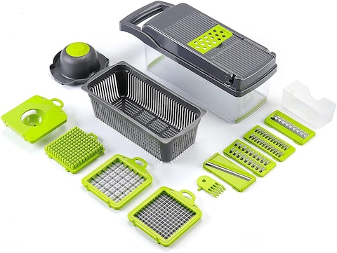 Womdee Vegetable Chopper Slicer Dicer - 12 -in -1 Onion Chopper Fruits Cutter Mandoline Slicer Food Chopper/Cutter with 7 Stainless Steel Blades, Adjustable Slicer &amp; Dicer with Storage Container