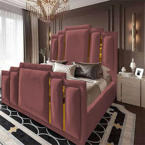 إن هاوس باريس هيكل سرير منجد بالمخمل - نفرين - 200×200 سم - زهري غامق