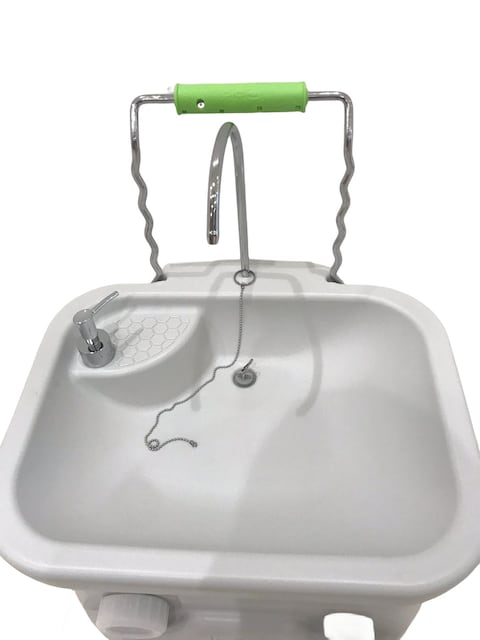 Portable Camping Hand Wash Sink Foot Pump With 45L Water Tank Wheels Dispenser Adjustable Height Size