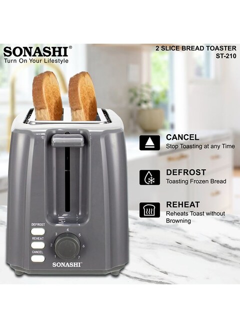 Sonashi 2-Slice Bread Toaster 750 W ST-210 Grey