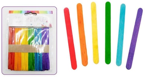 PARTY FUN Colourful Wooden Ice-Cream Popsicle Stick / Craft Stick (Multi-Purpose Use) (Pack of 50 Units)