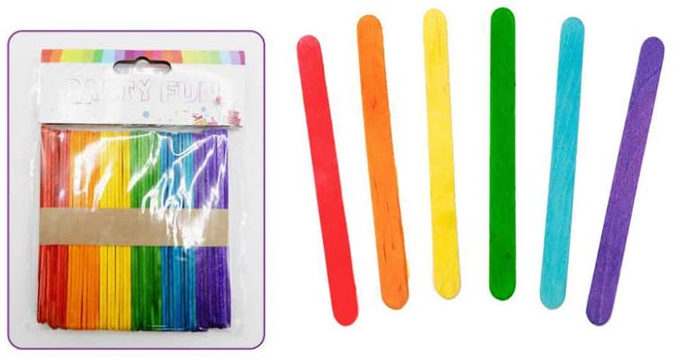 PARTY FUN Colourful Wooden Ice-Cream Popsicle Stick / Craft Stick (Multi-Purpose Use) (Pack of 50 Units)