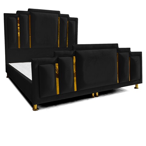 إن هاوس باريس هيكل سرير منجد بالمخمل - نفر ونص - 200×160 سم - أسود